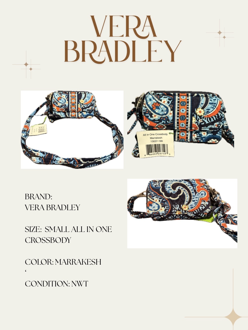 Vera Bradley Marrakesh Paisley Crossbody in Blue and Orange